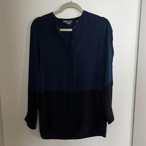 vince navy + black silk blouse